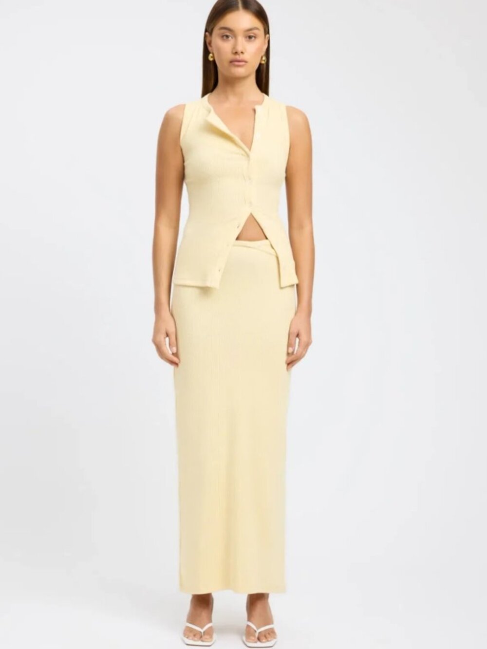 NWT Kookai Bec Button Tank & Carter Maxi Skirt SET Butter Yellow Size 0